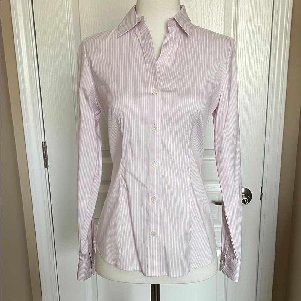 NWT Ann Taylor pink striped button down shirt 00P
